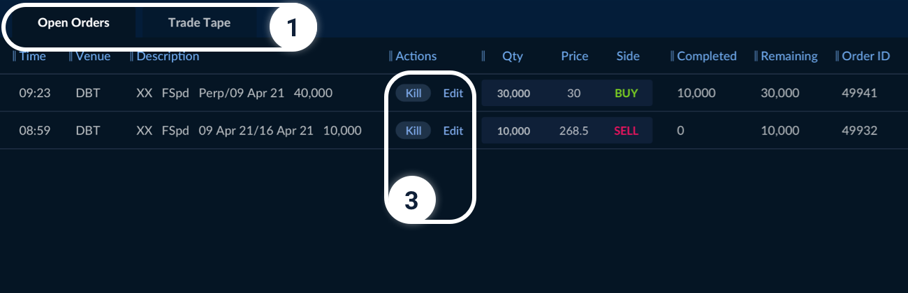 Paradigm Futures Spreads Dashboard - Open Orders 1